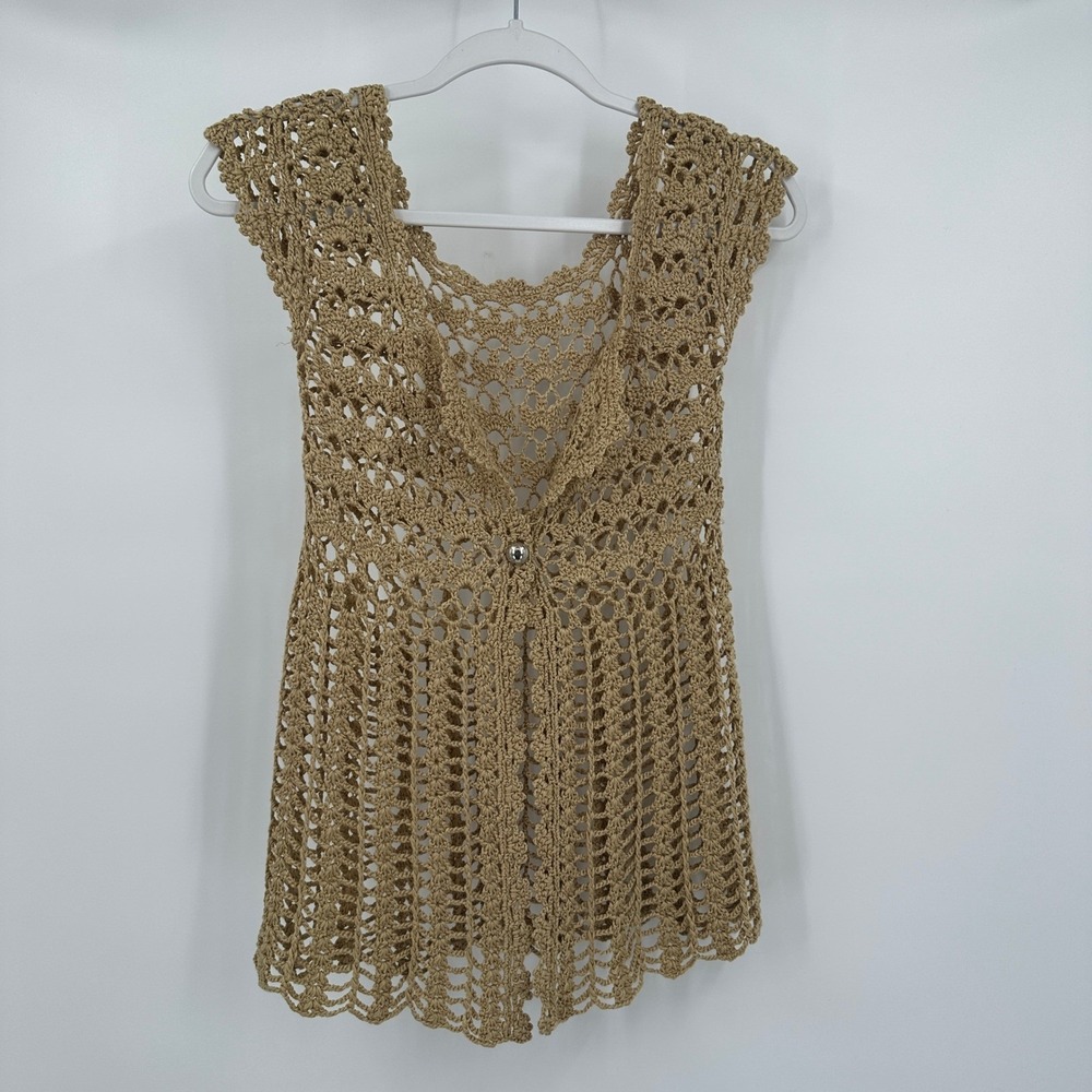 Womens Boho Crochet Top Size S Vest Festival Hippie Beachy Neutral Earthy